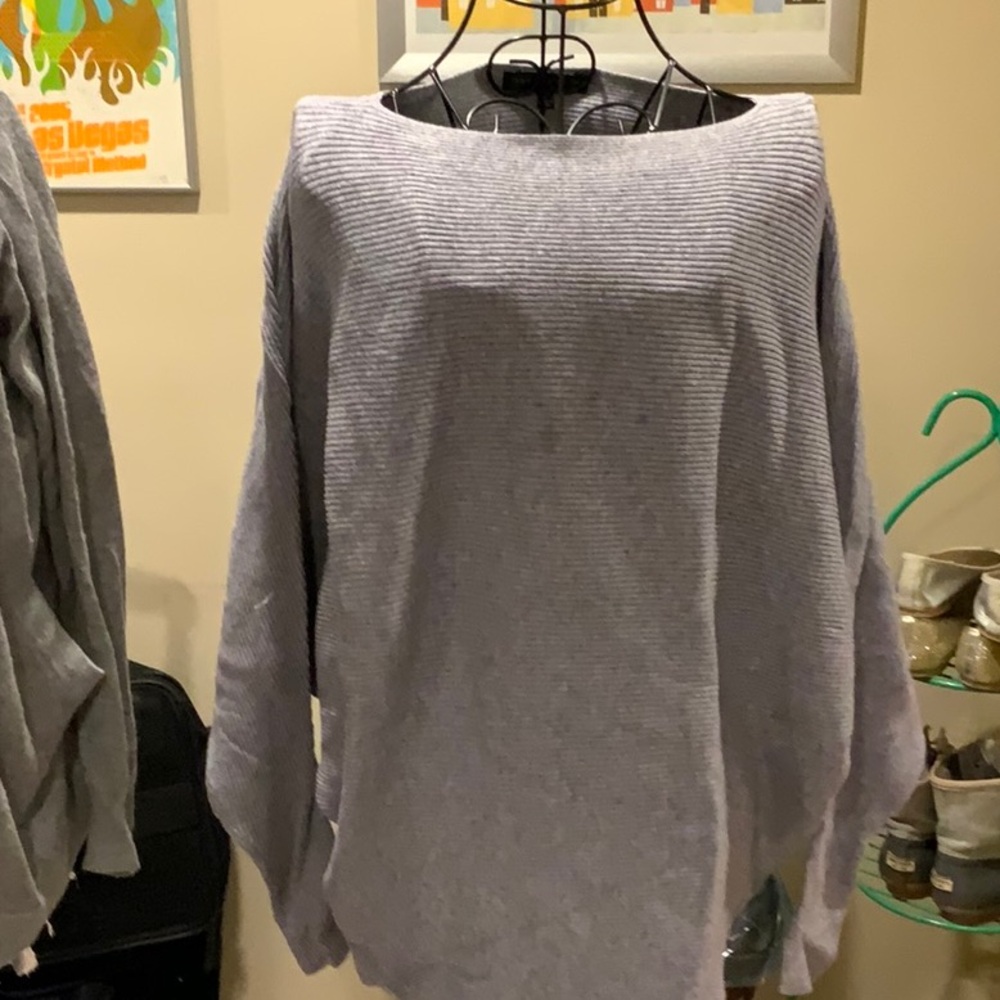 Joan Vass Gray Off-the-Shoulder Sweater